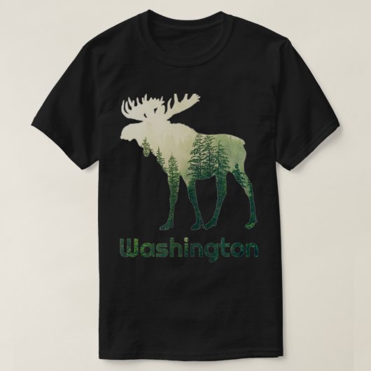 Staat von Washington Moose Forest Tree Hunter Wild T-Shirt (Design vorne)