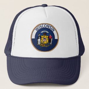 Staat von Wisconsin Flag Siegel Trucker Hat Truckerkappe