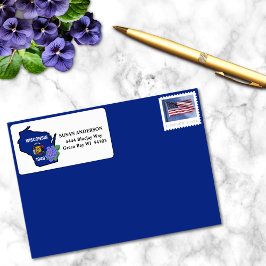 Staat von Wisconsin Flag und Blume Blaues Violett Adressaufkleber