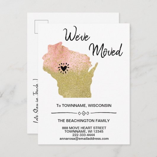 *~* STAAT WISCONSIN Neue Zuhause-Adresse Umzug * Ankündigungspostkarte (Vorne/Hinten)