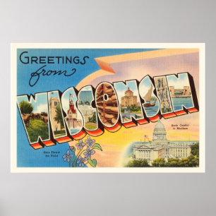 Staat Wisconsin WI Old Vintage Travel Souvenir Poster