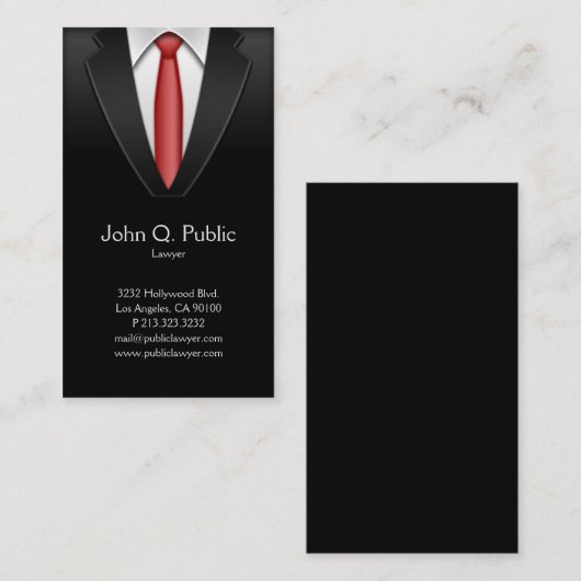 Staatsanwältin Tailor Black Anzug Red Krawatte Visitenkarte (Vorne/Hinten)