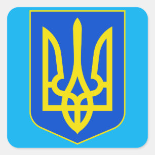 Staatsemblem der Ukraine Goldener Dreizack Fine Ar Quadratischer Aufkleber
