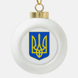 Staatsemblem der Ukraine Goldener Dreizack in Kuns Keramik Kugel-Ornament