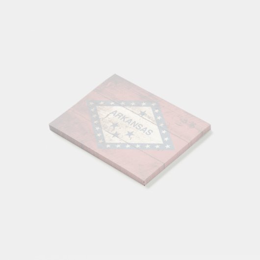 Staatsflagge Arkansas auf Altholzkörner Post-it Klebezettel (angewinkelt)