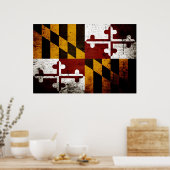 Staatsflagge Black Grunge Maryland Poster (Küche)
