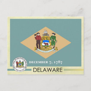 Staatsflagge Delaware und Siegel Postkarte