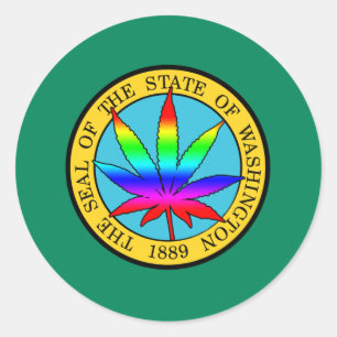 Staatsflagge in Washington mit Leaf- und Regenboge Runder Aufkleber