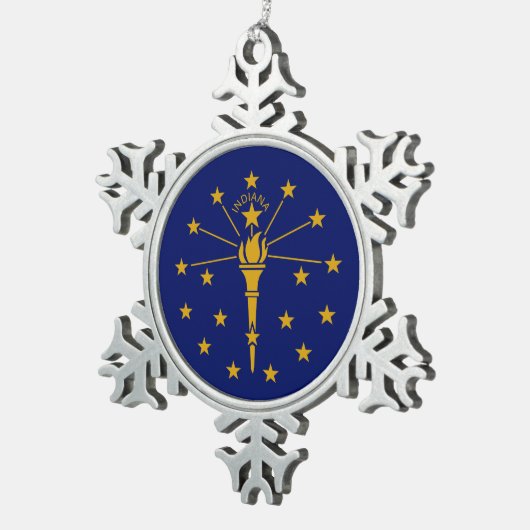 Staatsflagge Indiana Schneeflocken Zinn-Ornament (Rechts)