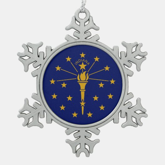 Staatsflagge Indiana Schneeflocken Zinn-Ornament (Vorderseite)