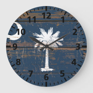 Staatsflagge "Old Wooden South Carolina" Große Wanduhr