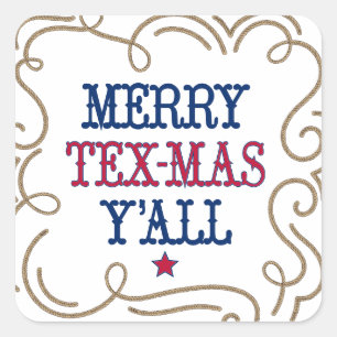 Staatsflagge Rot und Blauer Merry Tex-Mas Y'all Quadratischer Aufkleber