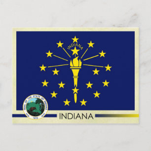 Staatsflagge und Siegel Indiana Postkarte