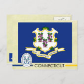 Staatsflagge und Siegel von Connecticut Postkarte (Vorne/Hinten)