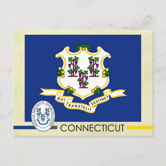 Staatsflagge und Siegel von Connecticut Postkarte (Vorderseite)