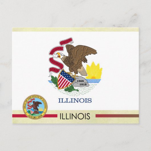 Staatsflagge und Siegel von Illinois Postkarte (Vorderseite)