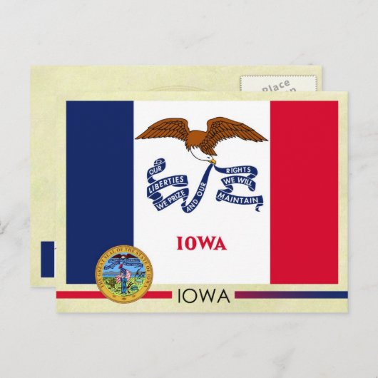 Staatsflagge und Siegel von Iowa Postkarte (Vorne/Hinten)