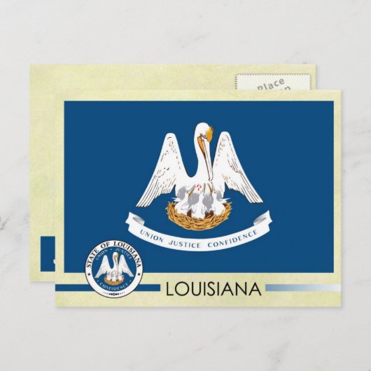 Staatsflagge und Siegel von Louisiana Postkarte (Vorne/Hinten)