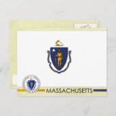 Staatsflagge und Siegel von Massachusetts Postkarte (Vorne/Hinten)
