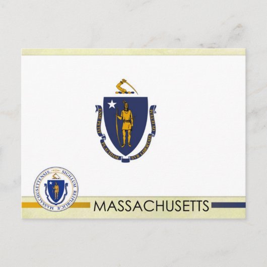 Staatsflagge und Siegel von Massachusetts Postkarte (Vorderseite)