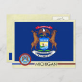 Staatsflagge und Siegel von Michigan Postkarte (Vorne/Hinten)