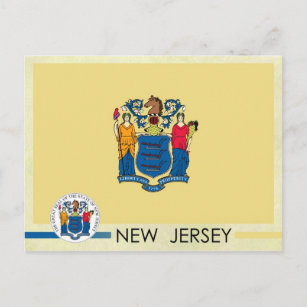Staatsflagge und Siegel von New Jersey Postkarte