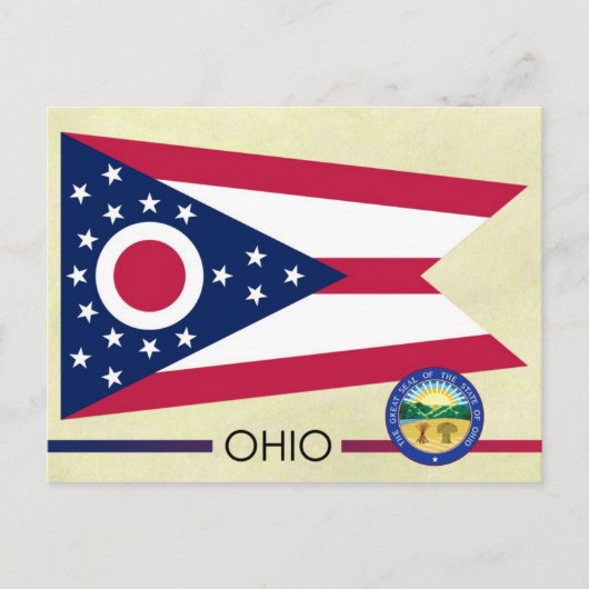 Staatsflagge und Siegel von Ohio Postkarte (Vorderseite)