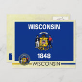 Staatsflagge und Siegel von Wisconsin Postkarte (Vorne/Hinten)