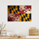 Staatsflagge von Maryland auf Altholzkörnern Poster (Küche)