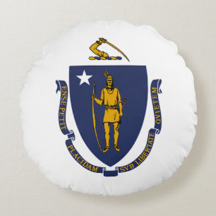 Staatsflagge von Massachusetts Rundes Kissen