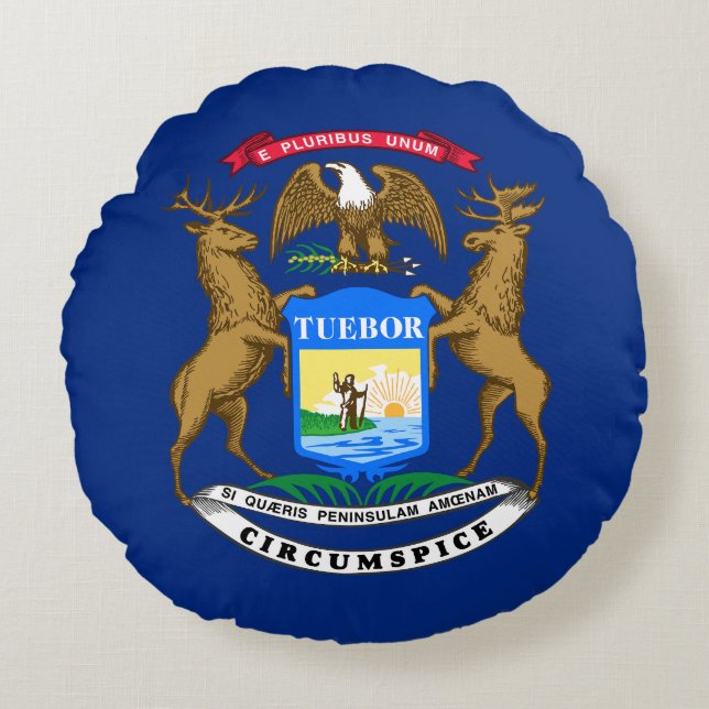Staatsflagge von Michigan Rundes Kissen (Vorderseite)