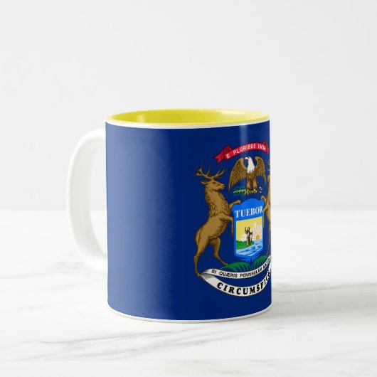 Staatsflagge von Michigan Zweifarbige Tasse (Vorderseite Links)