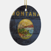 Staatsflagge von Montana auf Altholzkörnern Keramikornament (Rechts)