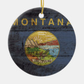 Staatsflagge von Montana auf Altholzkörnern Keramikornament (Vorne)