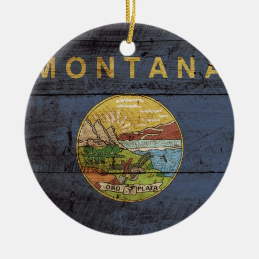 Staatsflagge von Montana auf Altholzkörnern Keramikornament (Vorne)