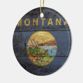 Staatsflagge von Montana auf Altholzkörnern Keramikornament (Links)