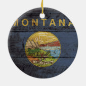 Staatsflagge von Montana auf Altholzkörnern Keramikornament (Hinten)