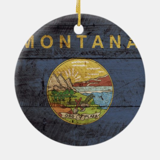 Staatsflagge von Montana auf Altholzkörnern Keramikornament (Hinten)