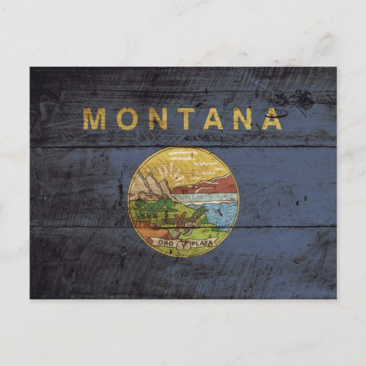 Staatsflagge von Montana auf Altholzkörnern Postkarte (Vorderseite)