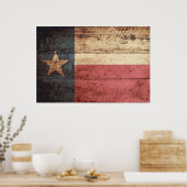 Staatsflagge von Texas auf Altholzkörnern Poster (Küche)
