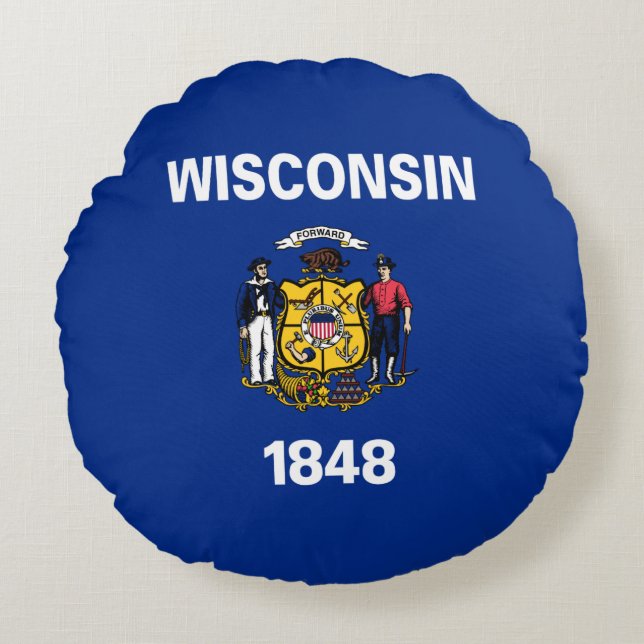 Staatsflagge Wisconsin Rundes Kissen (Vorderseite)