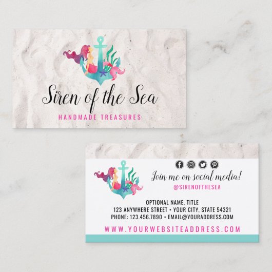 Staatshilfe für Anchor Nautical Watercolor Social Visitenkarte (Vorne/Hinten)