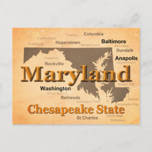 Staatsstolz-Karte-Silhouette für ältere Maryland-K Postkarte