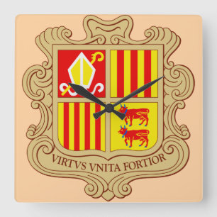 Staatswappen von Andorra Historische Ko-Prinzipali Quadratische Wanduhr