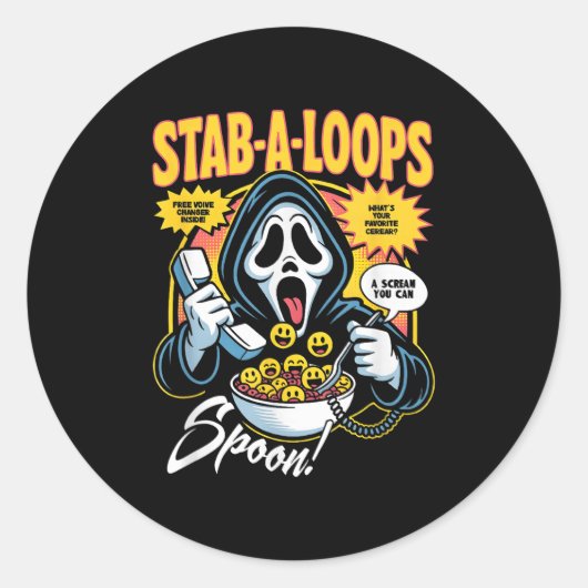 Stab-a-loops Horror Cereal Box Halloween Runder Aufkleber (Vorderseite)