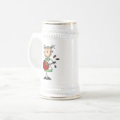Stäbchenfigur-Bäcker mischt Teig Bierglas (Vorderseite Links)