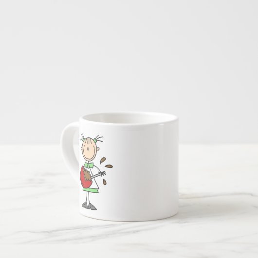Stäbchenfigur-Bäcker mischt Teig Espressotasse (Vorderseite Links)