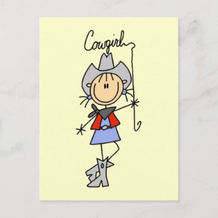 Stäbchenfigur Cowgirl mit Lasso Postkarte