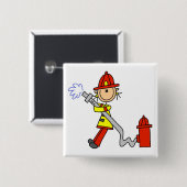 Stäbchenfigur Feuerwehrmann mit Schlauch Button (Vorne & Hinten)