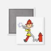 Stäbchenfigur Feuerwehrmann mit Schlauch Magnet (Vorderseite/Rückseite)